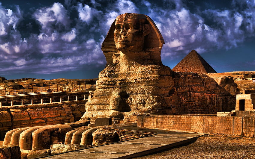 Great Sphinx, pyramids, egyptian landmarks, Giza HD wallpaper