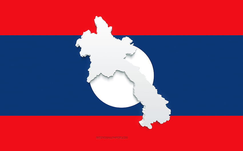 Laos map silhouette, Flag of Laos, silhouette on the flag, Laos, 3d Laos map silhouette, Laos flag, Laos 3d map HD wallpaper