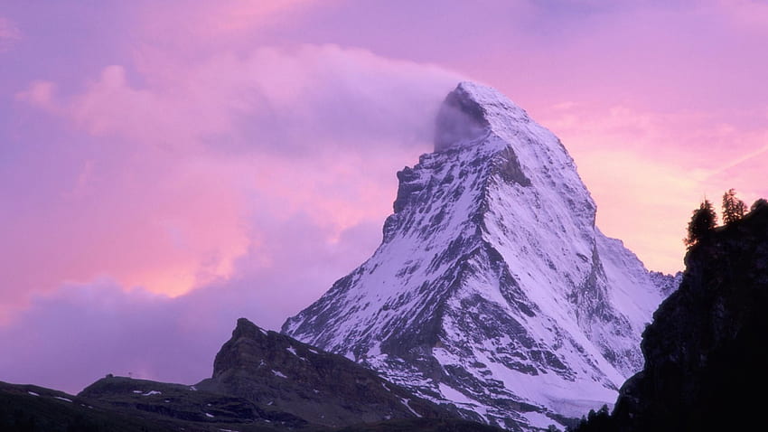 Matterhorn Mountain on Windy Day, pink, matterhorn, snow, clouds, sky, nature, mountains HD wallpaper