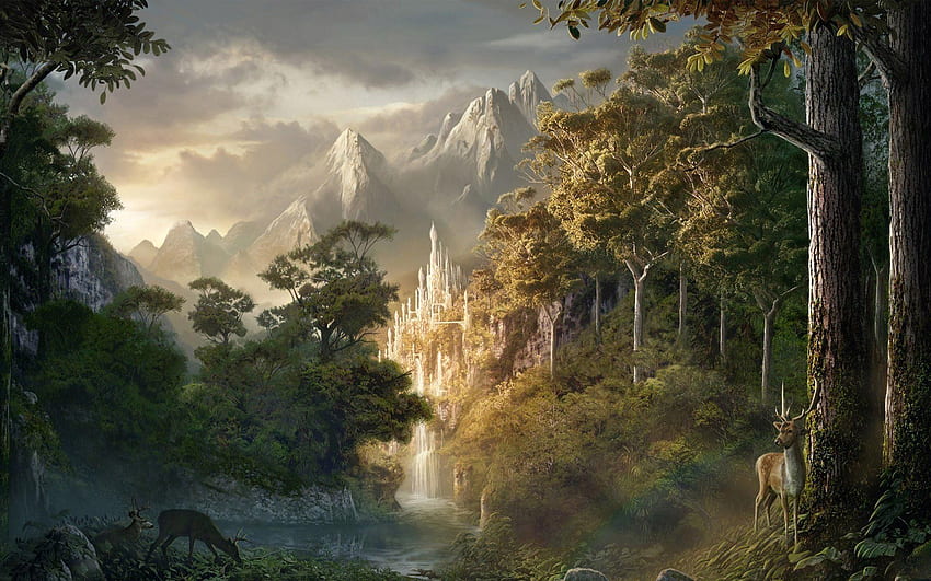 Castillo del bosque de fantasía (1920×1200). Paisaje de fantasía, Árbol de fantasía, Bosque de fantasía, Palacio del bosque fondo de pantalla
