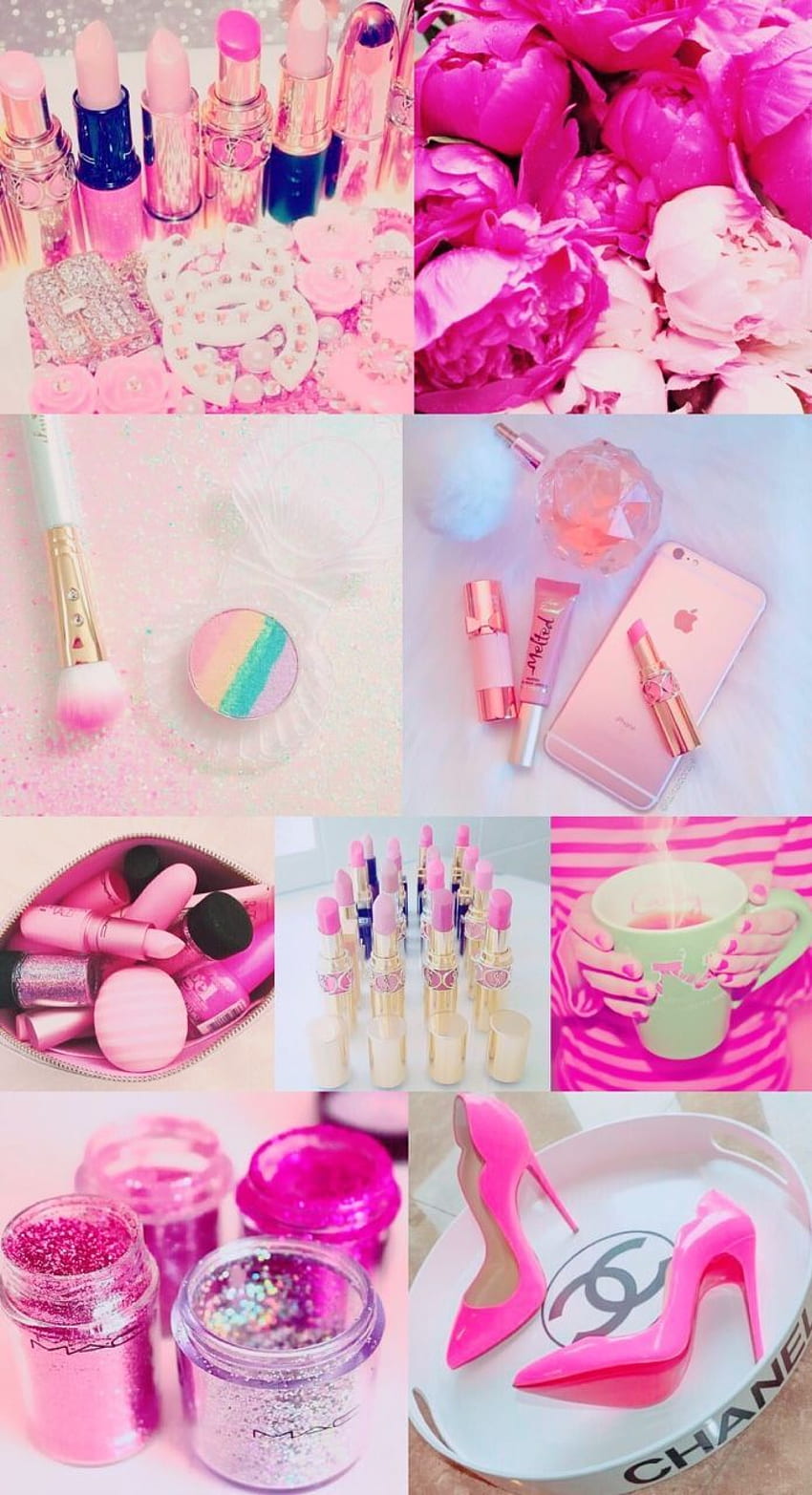 Pink collage . iPhone girly, Pink, Makeup Collage HD phone wallpaper ...