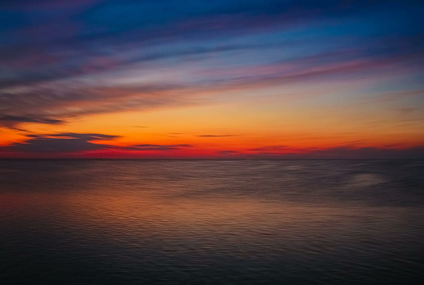 愛らしい夕日、海、空と海、自然 高画質の壁紙