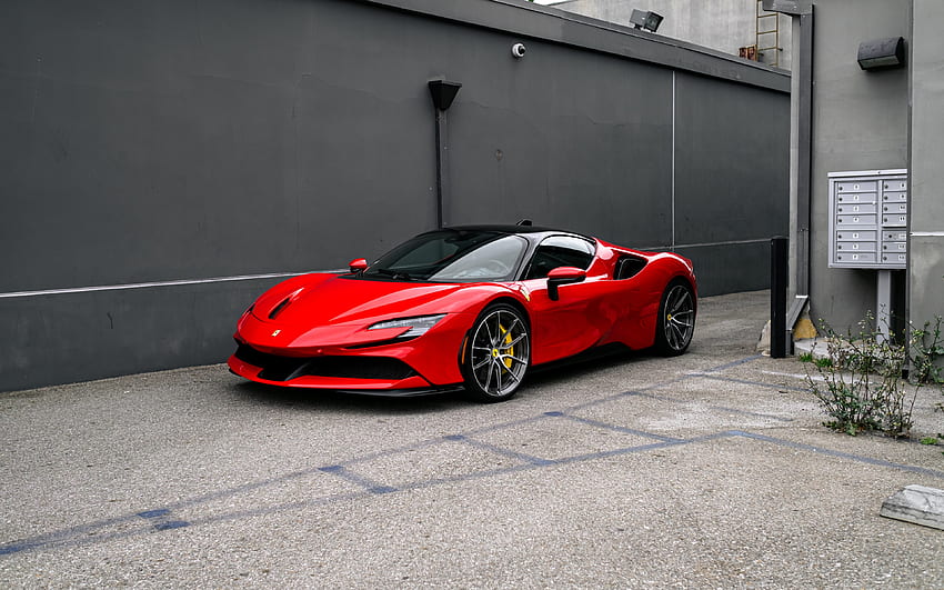 2022, Ferrari SF90 Stradale, มุมมองด้านหน้า, ภายนอก, ซูเปอร์คาร์, สีแดง SF90 Stradale, รถสปอร์ตอิตาลี, Ferrari วอลล์เปเปอร์ HD