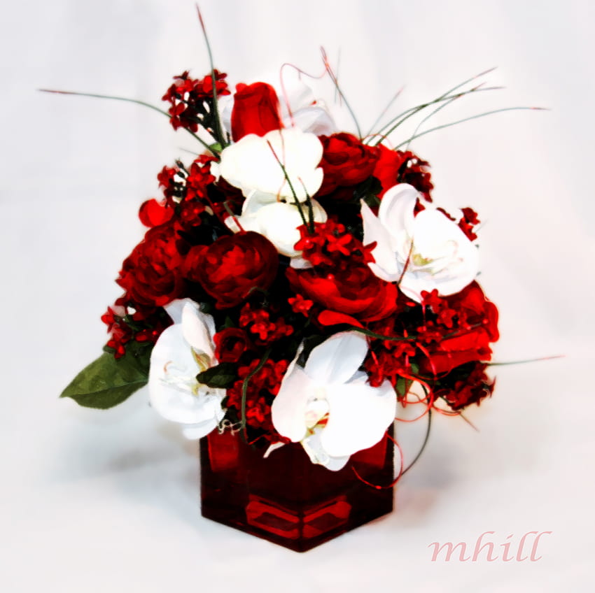 pièce maîtresse florale, blanc, arrangements floraux, pièce maîtresse, noël, rouge, floral, fleurs Fond d'écran HD