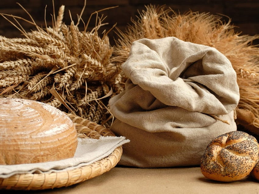 COLHEITA DA NATUREZA, gramíneas, comida, saudável, refresco, trigo, sacos, natureza, pão, cestas, exibição papel de parede HD