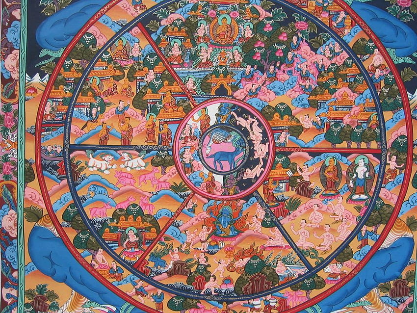 だるまの輪。 仏教のダルマ、ダルマとホイール ダルマの背景、チベット仏陀 高画質の壁紙