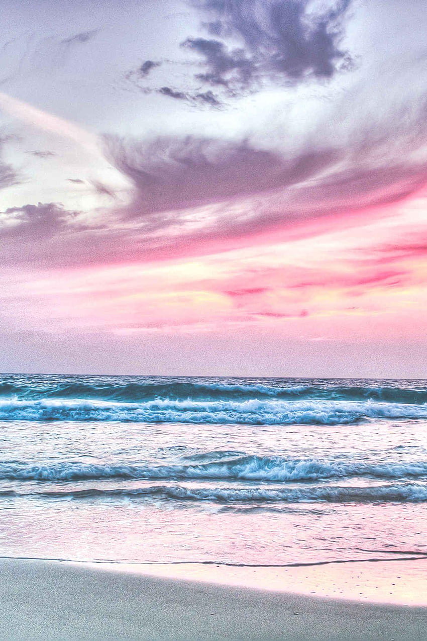 ピンクの海の美学、ピンクのビーチの美学 HD電話の壁紙