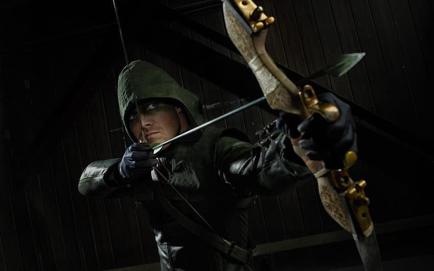 Filmy Oliver Queen Green Arrow, telefon, tablet, strzała z łukiem złożonym Tapeta HD