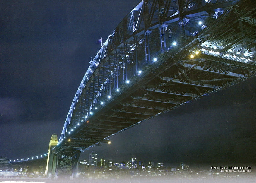 ハーバーブリッジ、シドニーオーストラリア、夜、港、シドニー、ライト、橋、空 高画質の壁紙