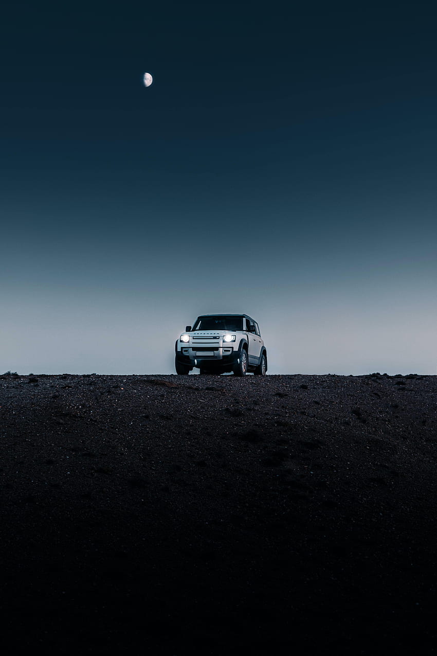 밤, 사막, 랜드로버, 자동차, SUV, 랜드로버 디펜더 HD 전화 배경 화면