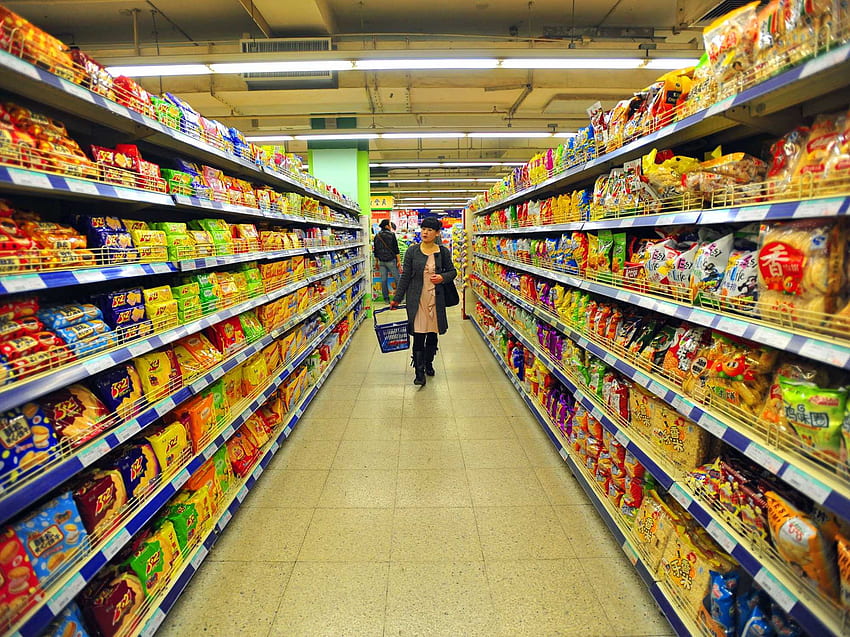 Tienda de comestibles de alta calidad, supermercado fondo de pantalla