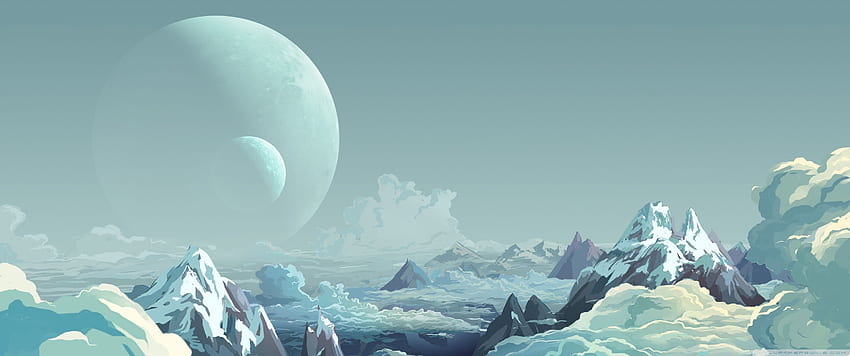 エイリアンの惑星の風景イラスト ウルトラ、3440X1440 エイリアン 高画質の壁紙