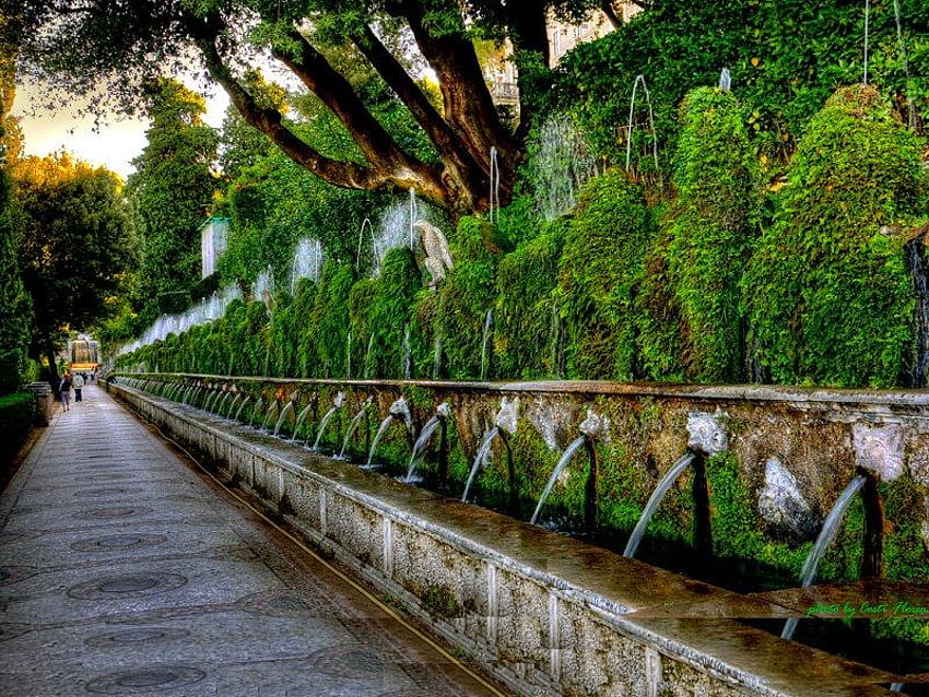 ถนนอิตาลี สถาปัตยกรรม ทางเท้า อิฐ พุ่มไม้ ต้นไม้ สีเขียว ถนน ท้องฟ้า น้ำ น้ำพุ วอลล์เปเปอร์ HD