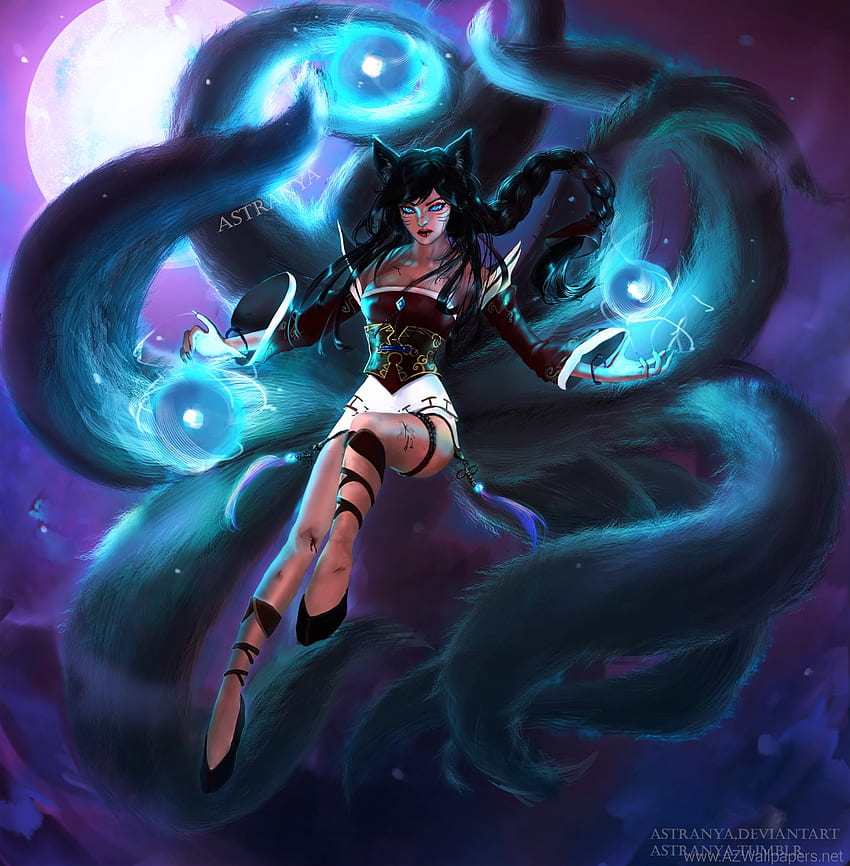 League of Legends Ahri Anime Pixiv Riot Games nine tailed fox purple cg  Artwork black Hair png  PNGWing
