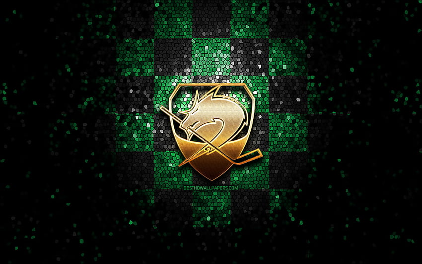 HK Olimpija, glitter logo, ICE Hockey League, green black checkered background, hockey, austrian hockey team, HK Olimpija logo, mosaic art HD wallpaper