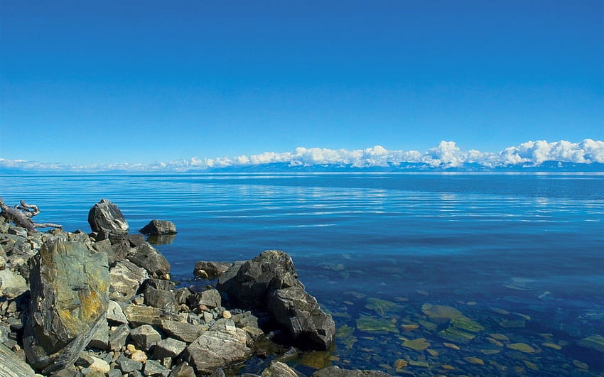 Natura, woda, kamienie, chmury, jezioro, przezroczysty, Syberia, Bajkał Tapeta HD
