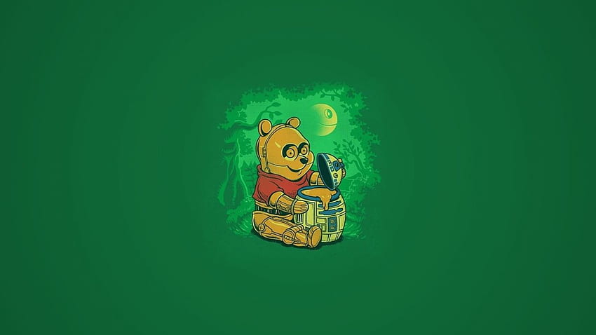 Winnie The Pooh Honey Bear C 3PO R2 D2 Hijau Sci Fi Kartun Lucu, Lucu Sci-Fi Wallpaper HD