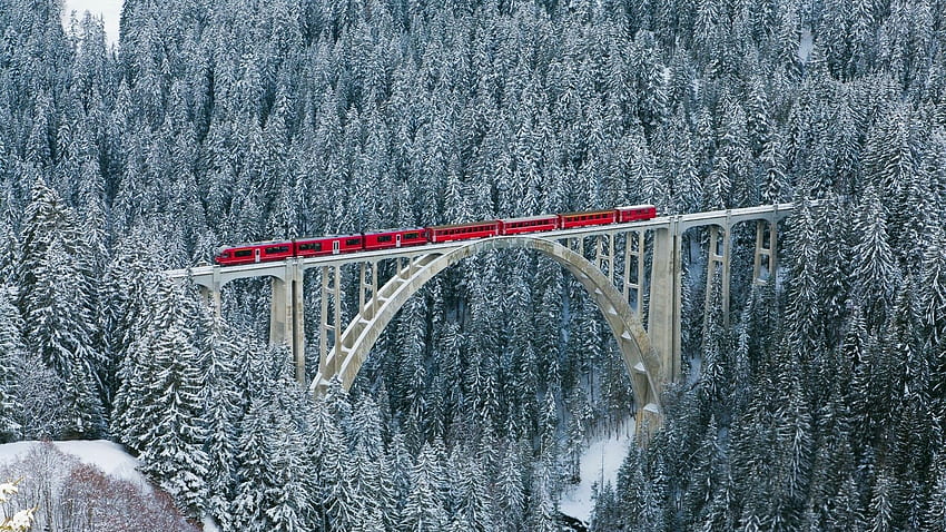 Schweiz Alpen Berge Wald Winter Natur Zug Brücke Zug super ., Bing Winter HD-Hintergrundbild
