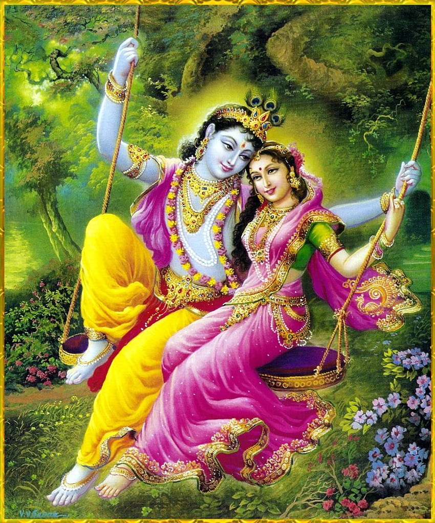Lord Radha Krishna Love - Radha Krishna Painting With Jhula - HD ...