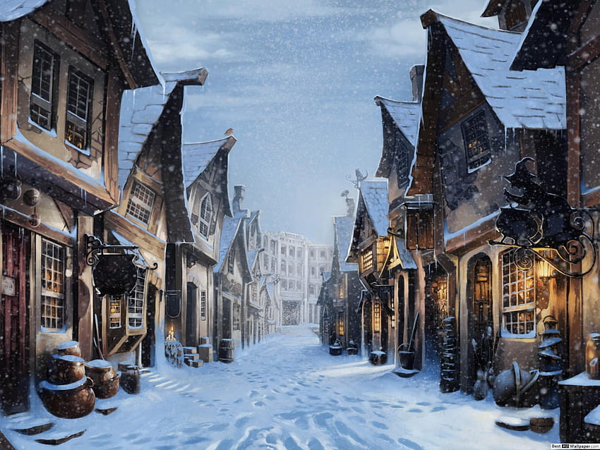 Zima na ulicy Pokątnej Harry'ego Pottera, iPad Pro Winter Tapeta HD