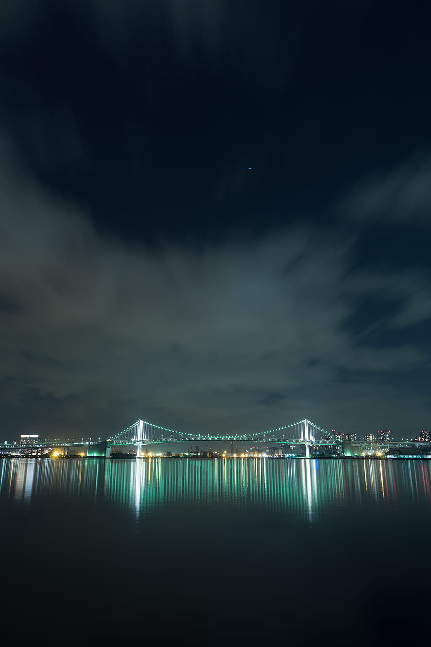 Градове, Нощен град, Мост, Осветление, Япония, Осветление, Токио HD тапет за телефон