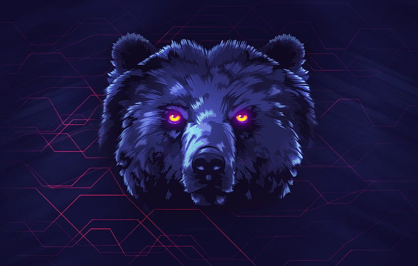 Bear, Background, Face, Neon, Animals, James White, Synth, Retrowave, Synthwave, New Retro Wave, madeinkipish, Futuresynth, Sintav, Retrouve, Outrun, by James White за , раздел минимализъм - HD тапет