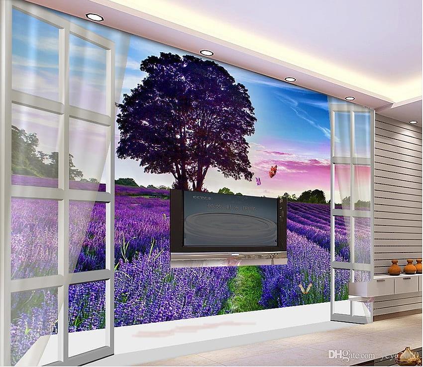 3D Wall Murals Dreamy Aesthetic Lavender Field Tv Backdrop, Purple Aesthetic Room HD wallpaper