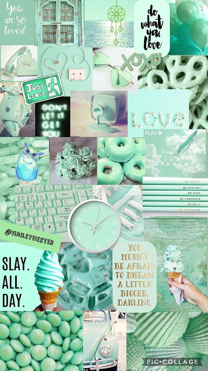 Mint Green Aesthetic Collage• - •Cute iPhone . Mint HD phone wallpaper