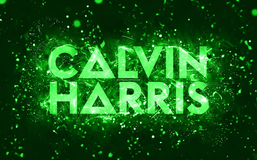 Calvin Harris green logo, , scottish DJs, green neon lights, creative, green abstract background, Adam Richard Wiles, Calvin Harris logo, music stars, Calvin Harris HD wallpaper