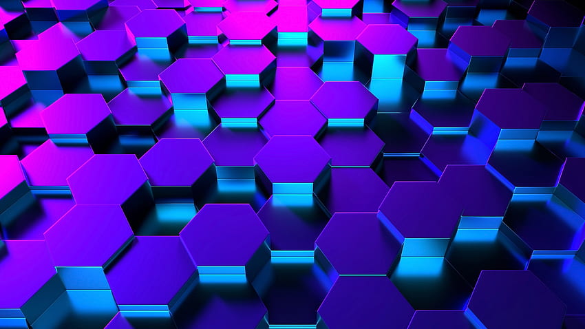 Biru Ungu Hexagon Nuansa Cahaya Refleksi Abstraksi Abstrak Wallpaper HD