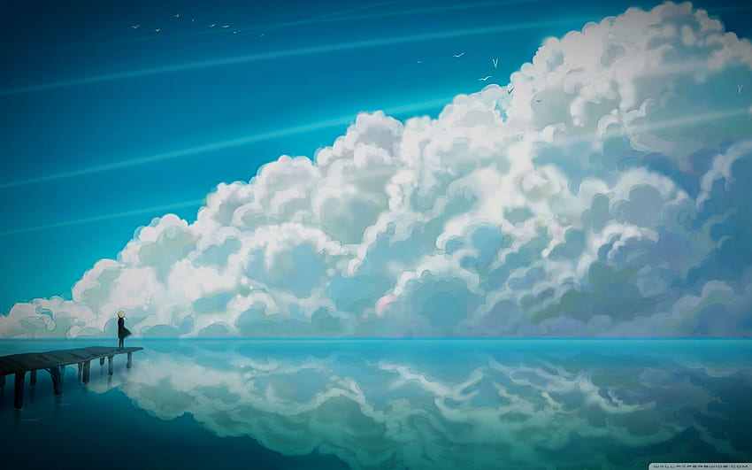 アニメマック、iMac、Retina MacBook Pro。 アニメの風景 , 雲, アニメの風景 高画質の壁紙