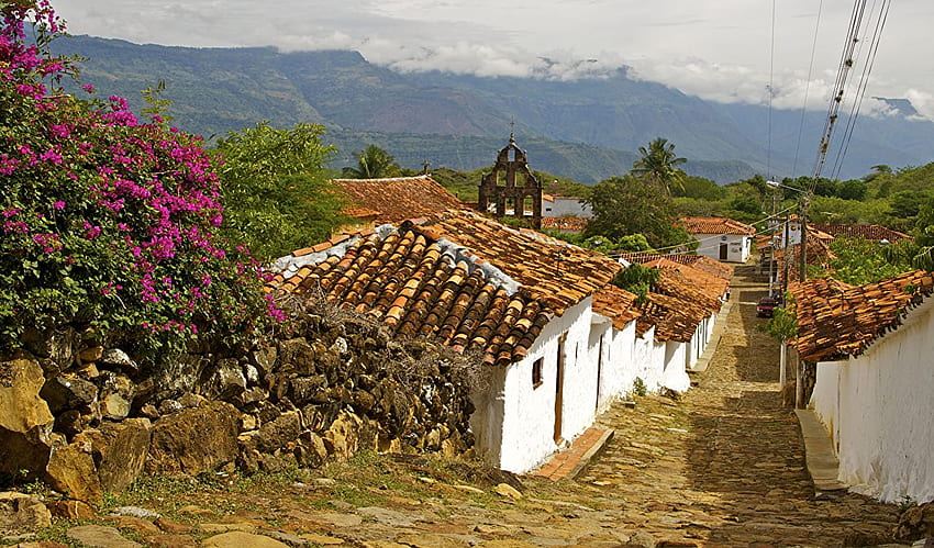 Colombia Guane Street Stones Cities Houses HD wallpaper