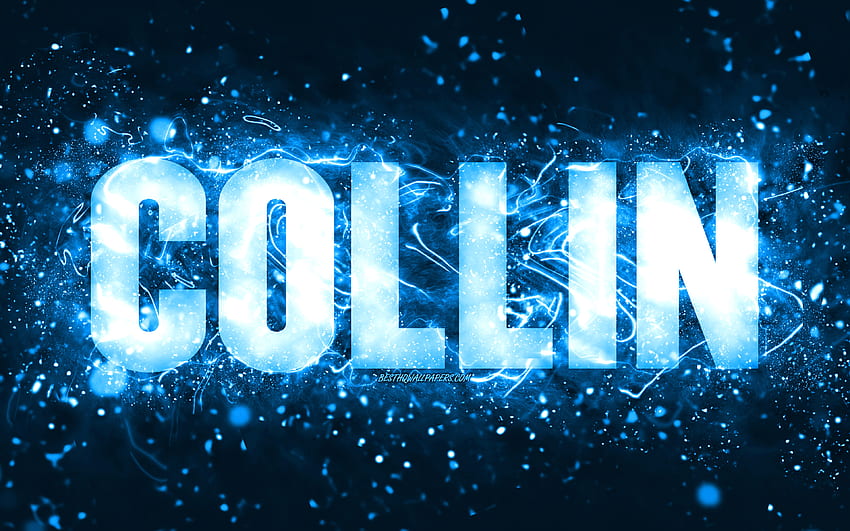 Happy Birtay Collin, , blue neon lights, Collin name, creative, Collin Happy Birtay, Collin Birtay, popular american male names, with Collin name, Collin HD wallpaper