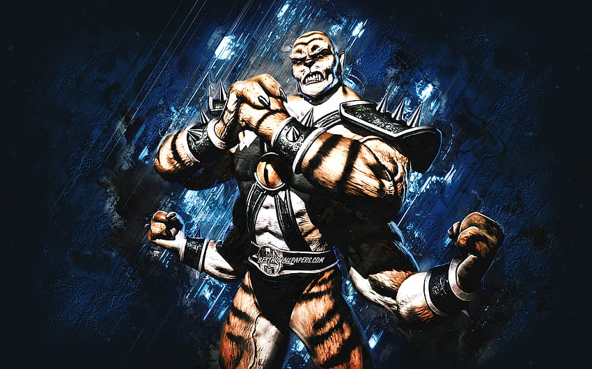 คินทาโร Mortal Kombat Mobile คินทาโร MK Mobile Mortal Kombat พื้นหลังหินสีน้ำเงิน ตัวละคร Mortal Kombat Mobile ศิลปะกรันจ์ คินทาโร Mortal Kombat วอลล์เปเปอร์ HD