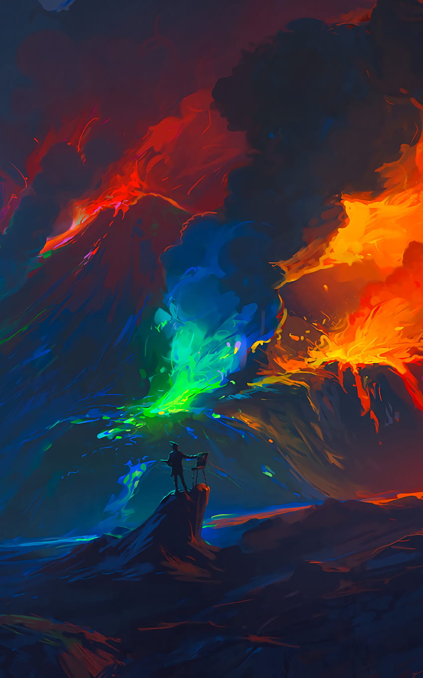 Вулкан, цветна лава, произведение на изкуството за Asus Transformer, Asus Nexus 7, Amazon Kindle Fire 8.9 HD тапет за телефон