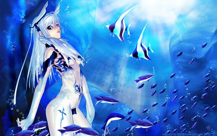 OeansWorld, underwater, fish, burst angel, female HD wallpaper