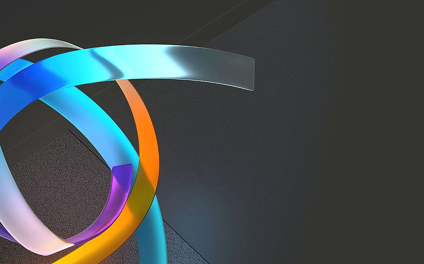 Pita warna-warni 3D, minimal, latar belakang abu-abu, desain material, kreatif, latar belakang dengan pita Wallpaper HD