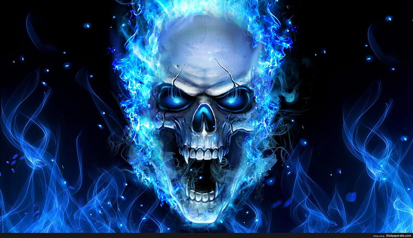 Skull On Blue Fire Skull On Blue Fire, Neon Red Skull HD wallpaper