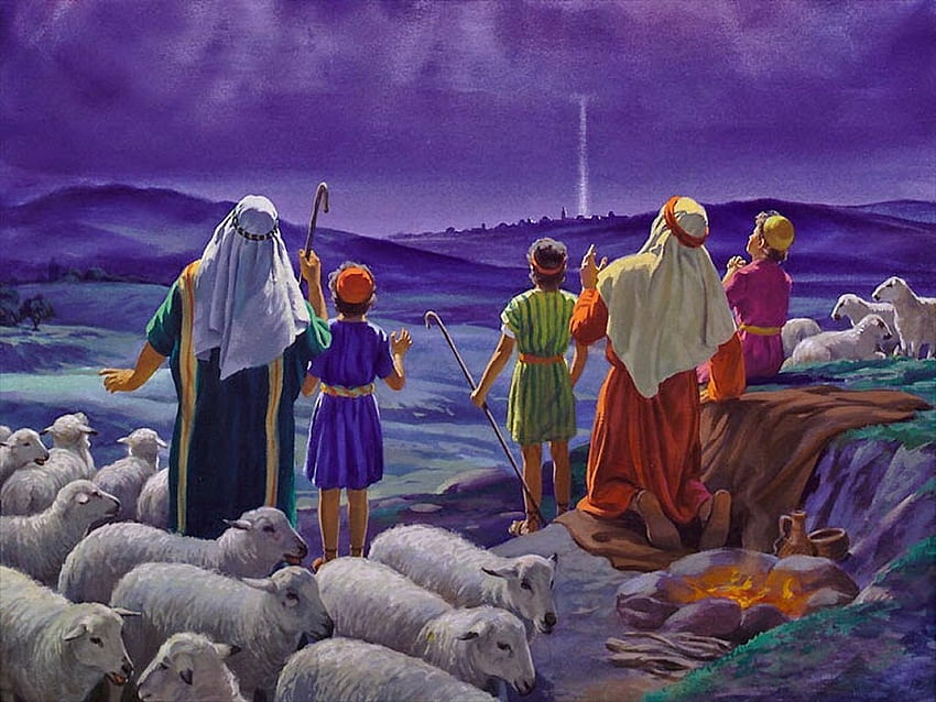Преклонението на пастирите, Коледа, овца, Исус, Христос, евангелие, пастир HD тапет
