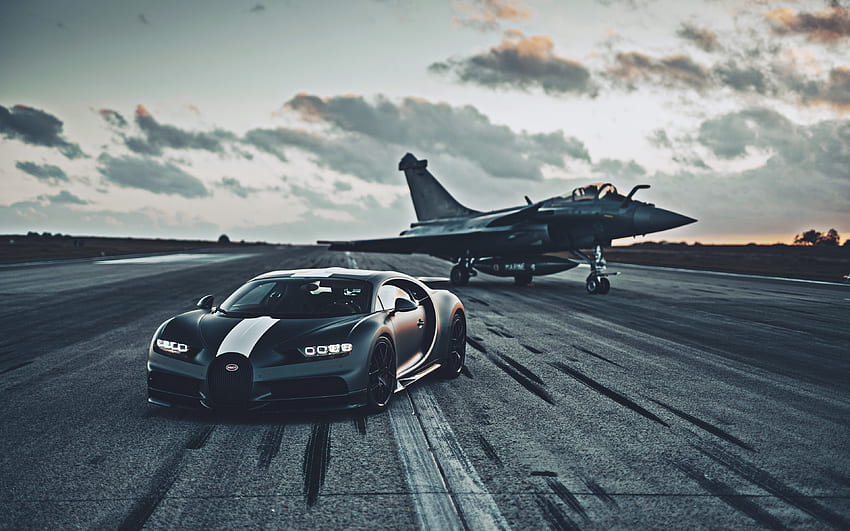 Bugatti Chiron, , hypercars, Dassault Rafale, R, supercars, fighters, Bugatti HD wallpaper