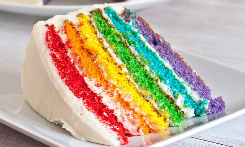 Rainbow Cake Slice On Serving Plate Colorful Food Gallery Wide HD ...