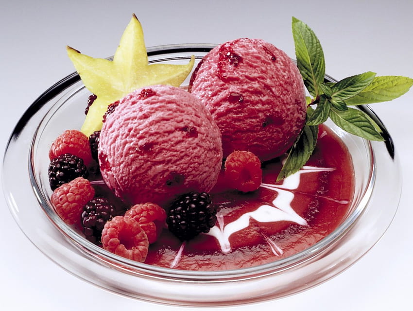 Es krim, blackberry, pencuci mulut, beri, buah, buah-buahan, raspberry, makanan Wallpaper HD