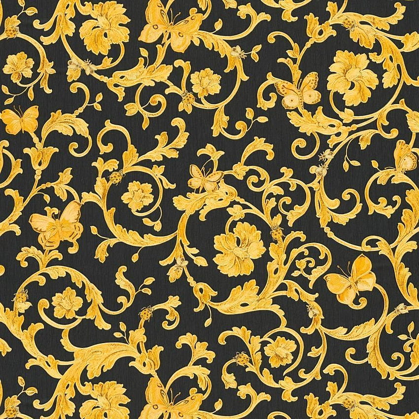 Versace Black & Gold Baroque Butterflies, Black and Gold Pattern HD phone wallpaper