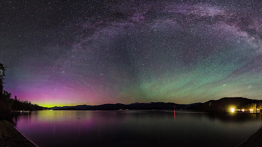 Aurora Borealis Northern Lights Night Stars Lake, Iceland Northern Lights HD wallpaper
