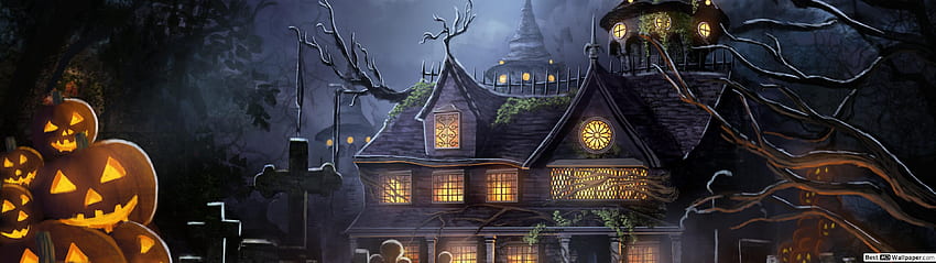 Halloween - nawiedzony dom, 3840x1080 Halloween Tapeta HD