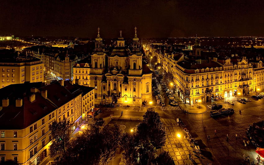 praga, república tcheca, cidade, fundo noturno 16:10, Noite de Praga papel de parede HD