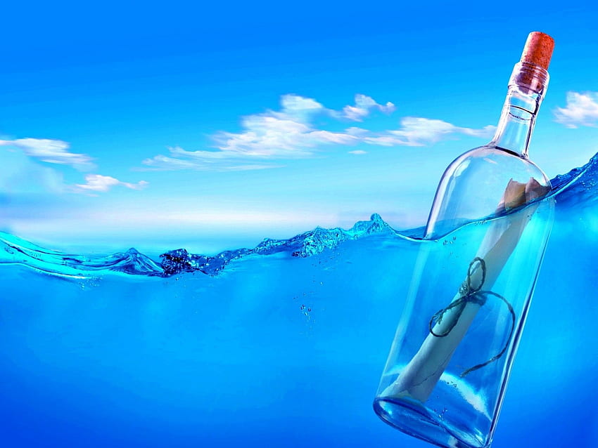 Botol Air Pesan Tali Gabus Di Laut Ultra Wallpaper HD