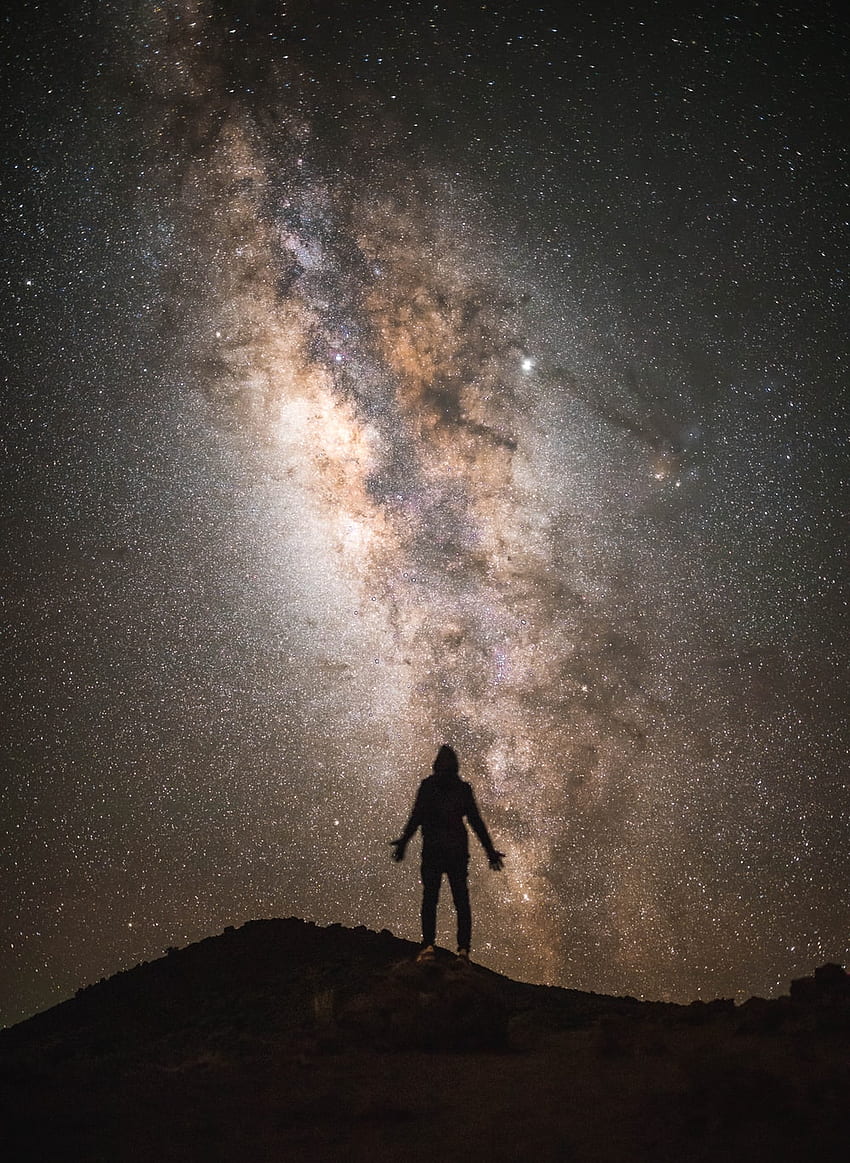 silhouette of a man with the Milky Way background – Mauna kea HD phone wallpaper