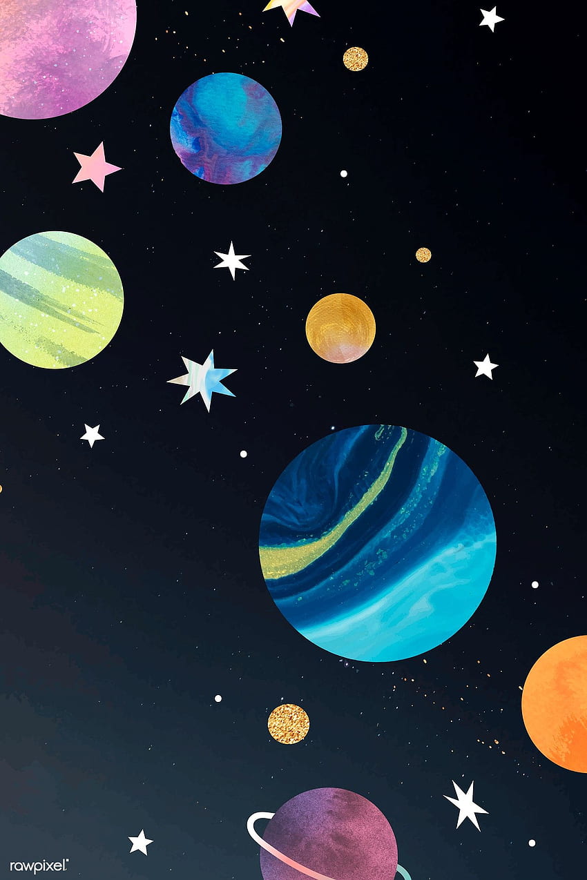 Doodle colorido da aquarela da galáxia no vetor do fundo preto. premium / Toon. Galáxia aquarela, fundo bonito, arte espacial, Doodle Space Aesthetic Papel de parede de celular HD