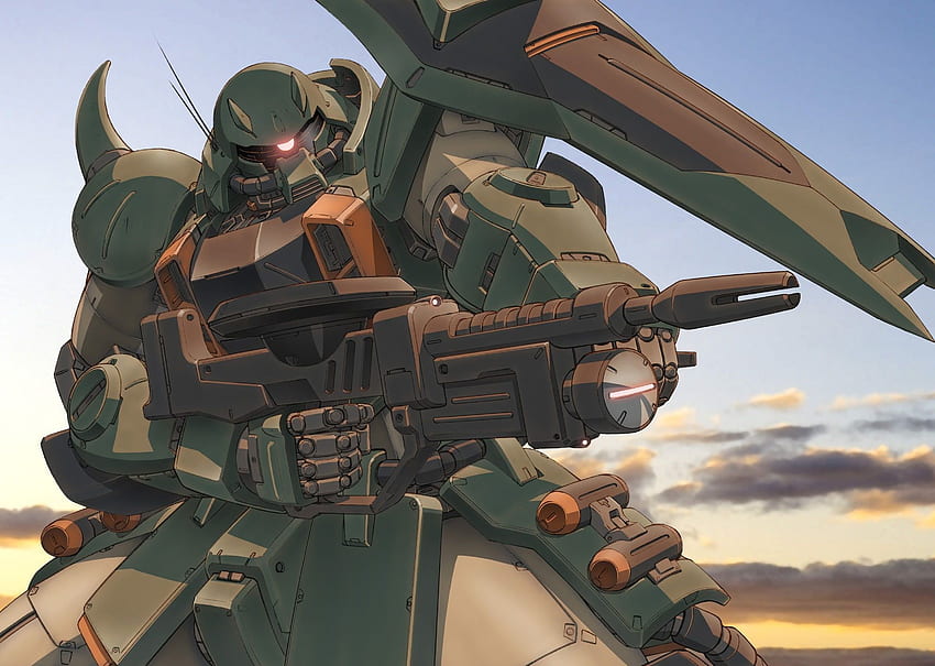 Grafik robot hijau, Gundam, Zaku II, desert, mech Wallpaper HD